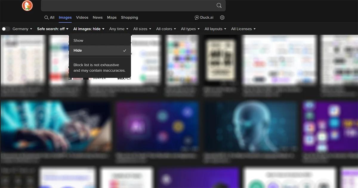 DuckDuckGo Webbrowser mit KI-Filter